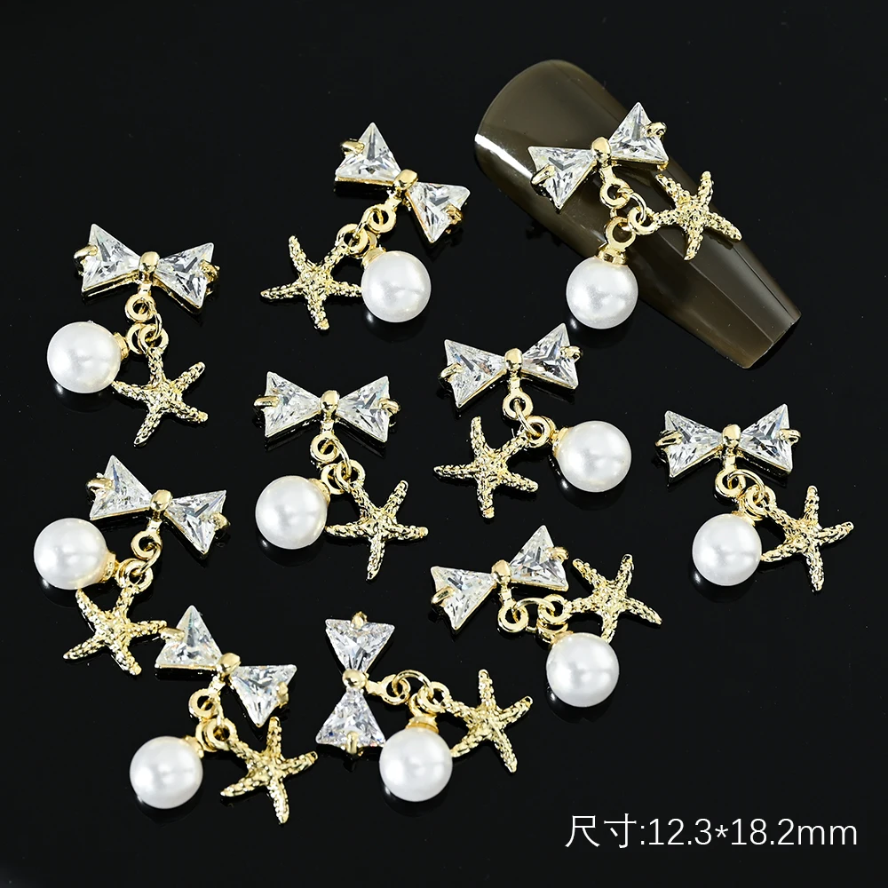 

10Pcs Dangle Crystals Nail Rhinestones 3D Bow Star Pearl Pendant Charms Craft Jewelry Nail Parts DIY Diamond Nail Art Decoration