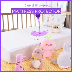 Waterproof Cotton Terry Crib Mattress Protector - Breathable, Skin-Friendly, Noiseless Fitted Cover - 60x120x20cm
