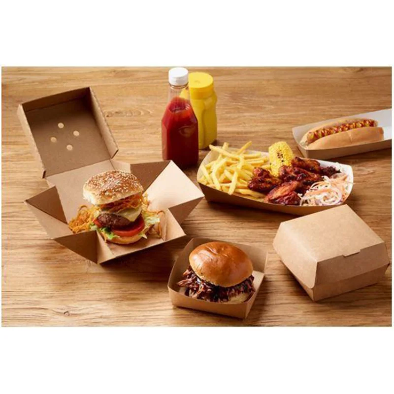 Custom printed design mini paper kraft burger box size black clamshell  cardboard burger packaging box - AliExpress