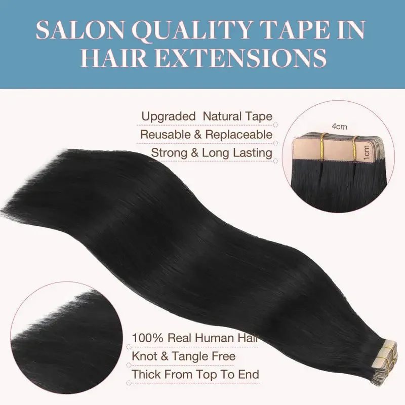 Straight Tape in Hair Extensions Human Hair 100% Remy Human Tape in Seamless Skin Natural Black Ins for Women human hair extensions,hair extensions