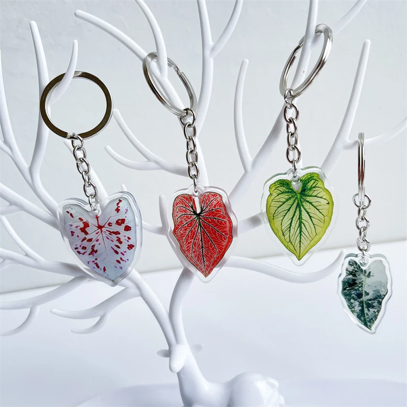 1PC Rare Plant Acrylic Keychain Simulation Leaves Shape Keyring Leaf Foliage Key Chain Car Bag Charm Fashion Pendant Mom Gift