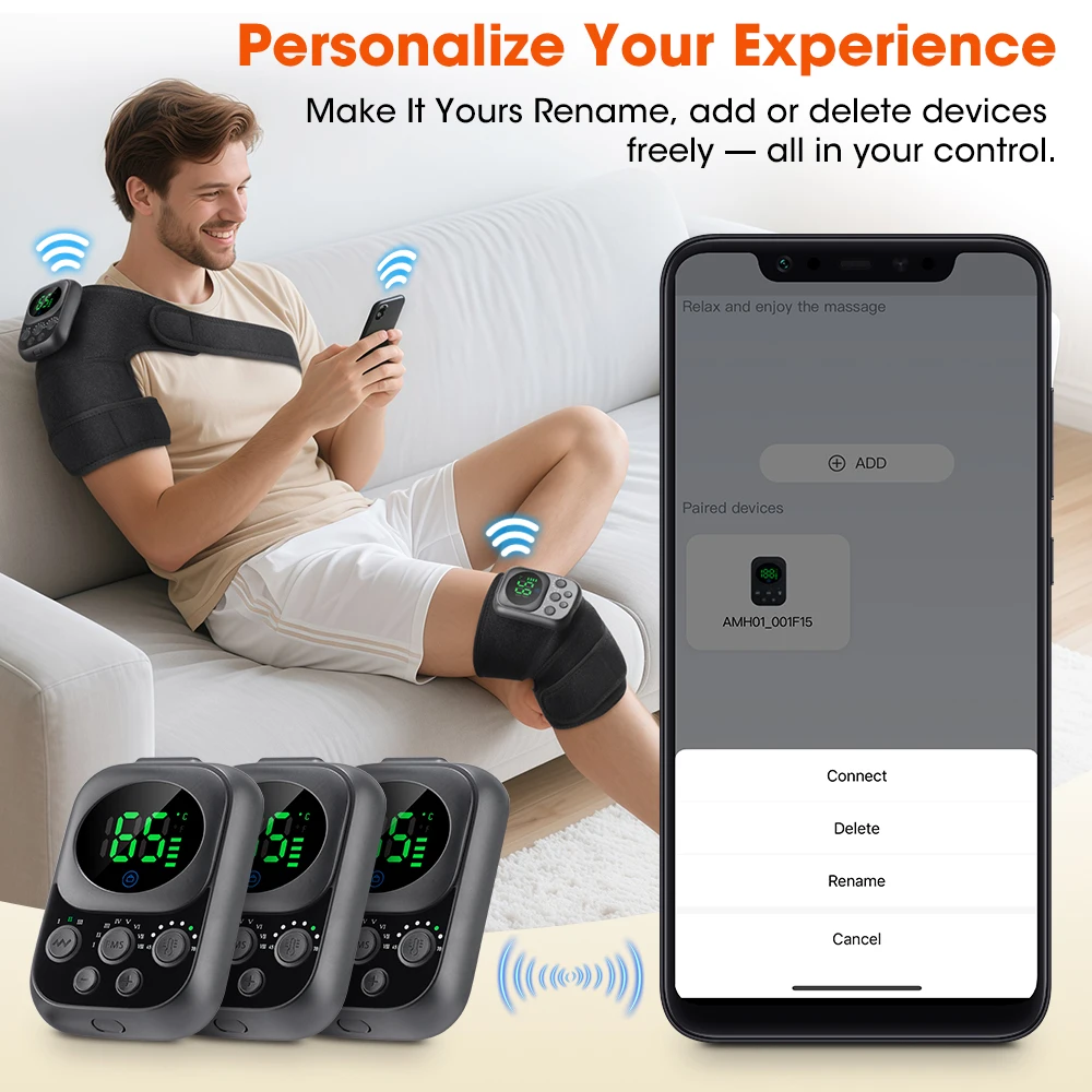 EMS Knee Massage Pad Heating Vibration APP Comtrol Thermal Shoulder Elbow Massager 3 in 1 Hot Compress Knee Brace Belt