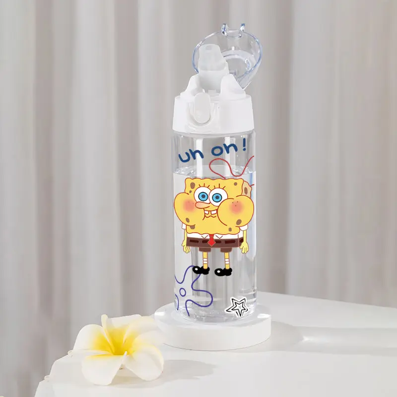 580ML Cartoon SpongeBob Children Water Bottle Portable Kids Water Sippy Cup  Outdoor Leakproof Feeding Cup with