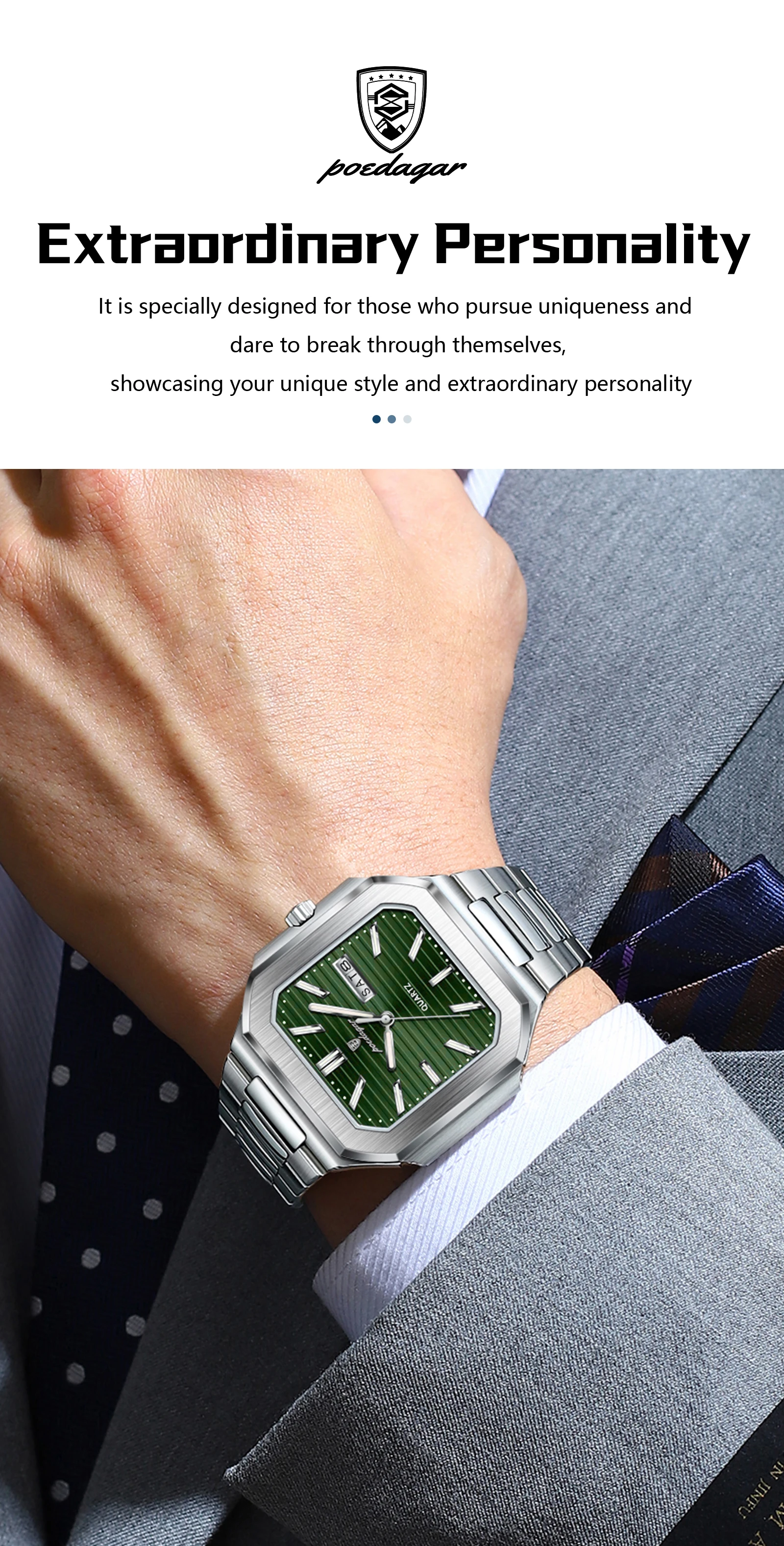 Square Men’s Quartz Watch With Date & Week Display Waterproof_voghion.com