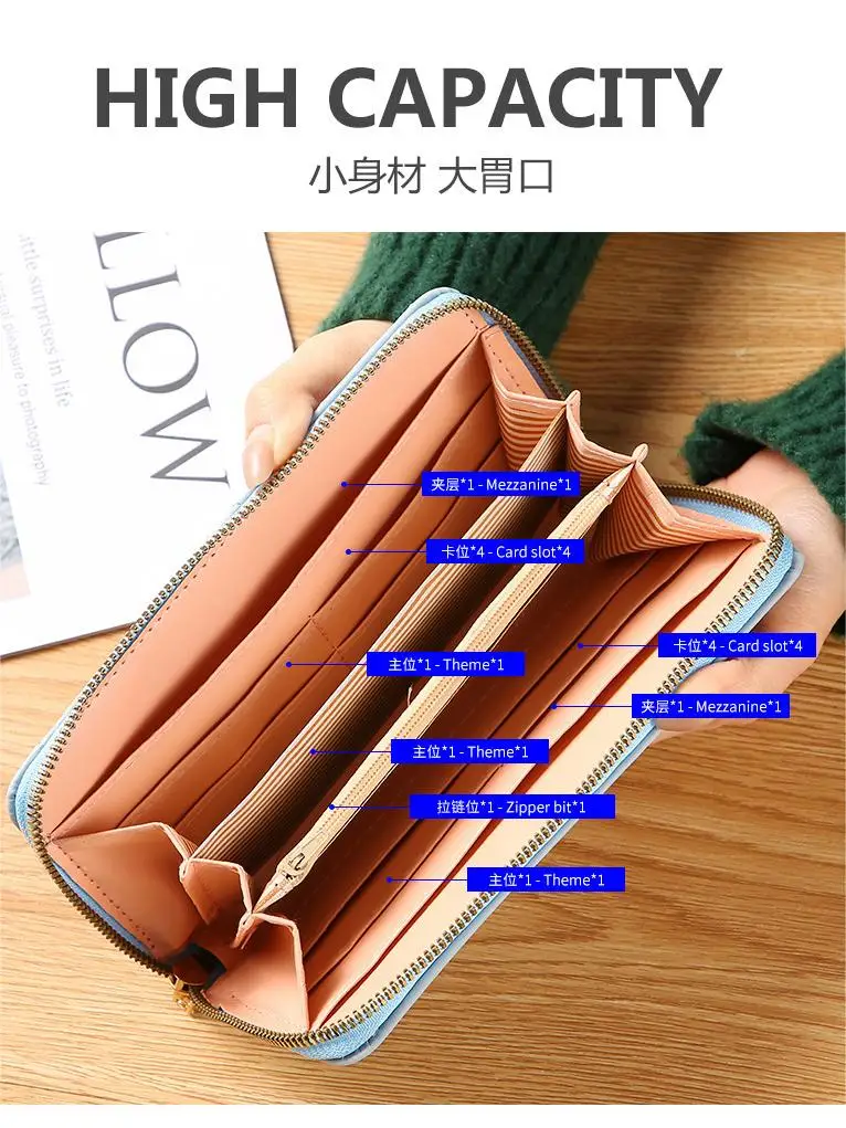 Women's Wallet Wristlet Long Clutch Zip Around Casual Leather Purse Large Capacity Credit Card Holder with Grip Hand Strap 3