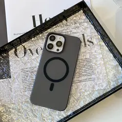 Matte Ultra - Thin Magnetic Wireless Charging Case - Hard PC Translucent Cover - iPhone 15 Plus (Black)