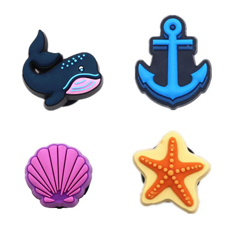 Novelty Cute Whale Shoe Charms Accessories Shell Starfish Anchor Shoe Buckle Decoration for Kids X-mas Party Gifts