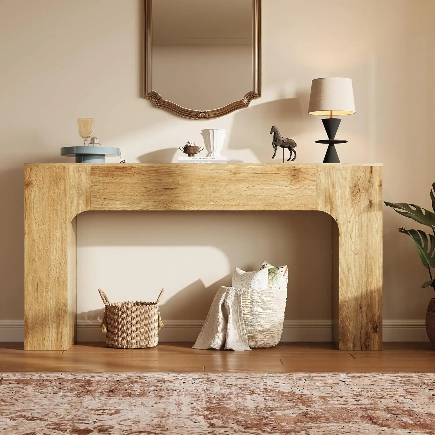 120 cm/160 cm Konsolentisch aus Holz, rechteckiger Sofatisch hinter der Couch, Bauernhaus-Eingangstisch für Foyer, Flur, Schlafzimmer – Detail 10