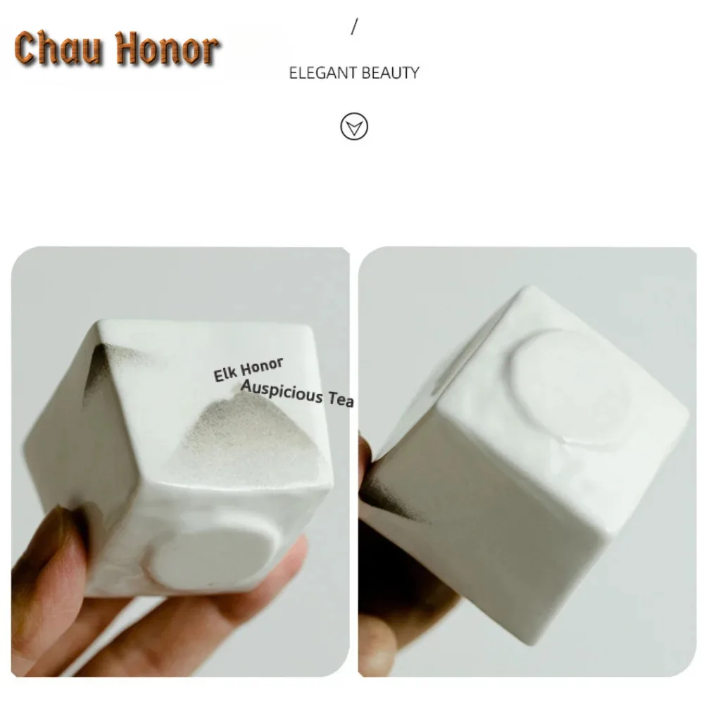 2pc/set Creative Viewing Mountain Ceramic Master Cup Japanese Square Teacup Guests Drink Reception White Porcelain Teaware 50ml