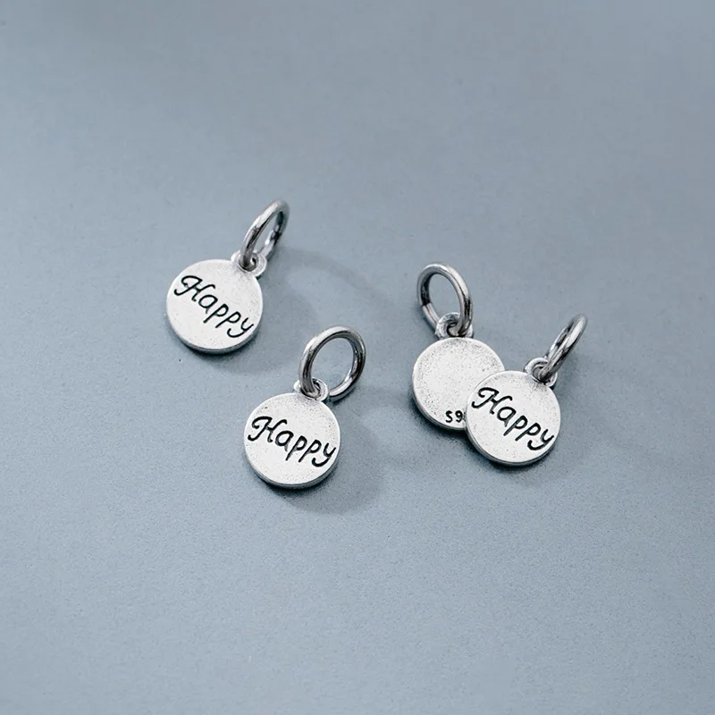 

100% Real Sterling 925 Silver Accaccessories Happy Charm Pendant For Bracelets Necklaces Key Diy Material T0462