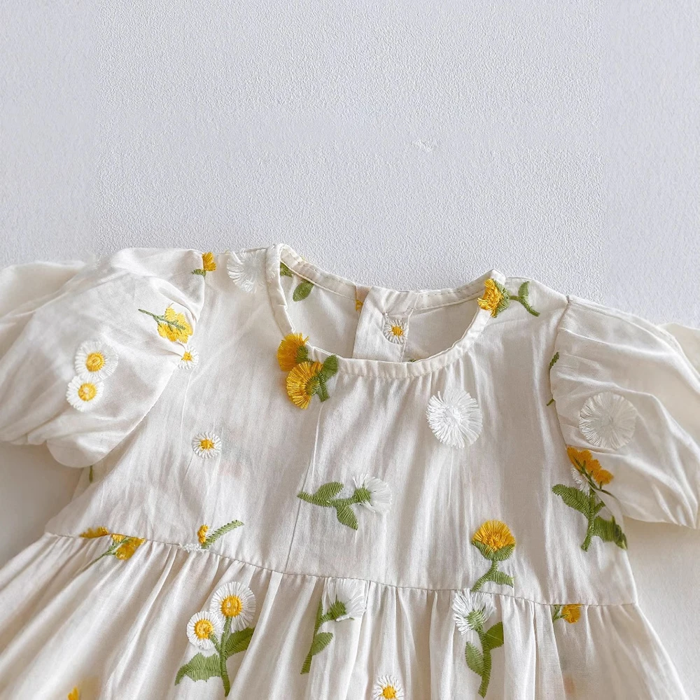 Pastoral Girls Baby Embroidered Floral Romper Short Sleeved Sunflower Infant Jumpsuit Toddler Newborn One Piece Baby Clothing baby rompers cotton jumpsuit baby jumpsuit