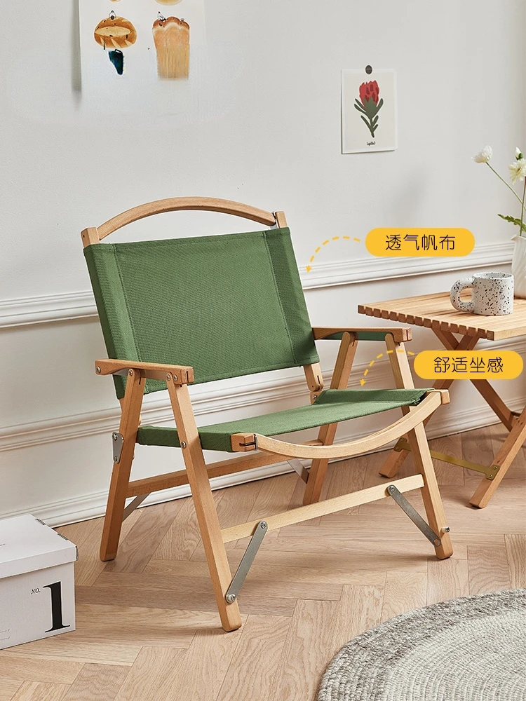

Solid Wood Folding Chair Camping Outdoor Canvas Leisure Chair Travel Picnic Recliner Portable Single
