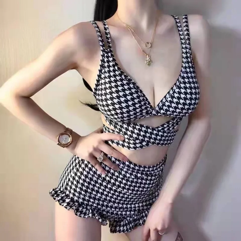 plaid-swimwear-ladies-korea-2023-new-star-same-swim-bikini-hollow-out-cross-straps-sexy-bikini-swimsuit-women-sexy-bikinis-suit