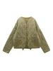Women's Diamond Check Cotton Jacket Round Neck Loose Long Sleeve Zip Cotton Jacket Vintage Street Fashion Pocket Warm Top 5