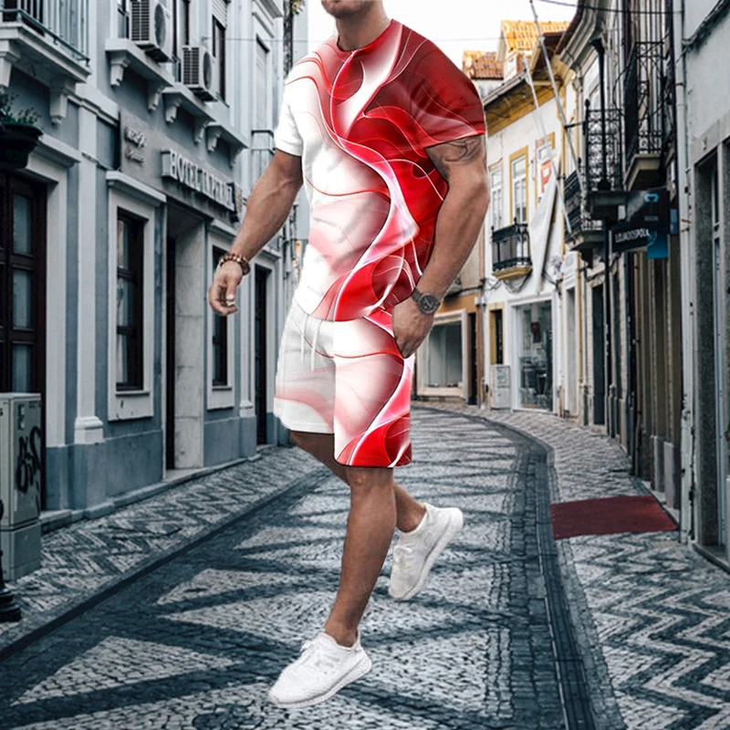 Summer Men's Suit Short Sleeve T-Shirt Set Print Crown King 3D Sportswear Casual Oversized Top Streetwear Breathable Tracksuit