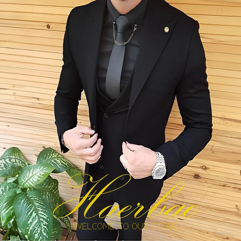 MensWeddingSuitGroomJacketVestPantsBowTieThreePieceSetMen