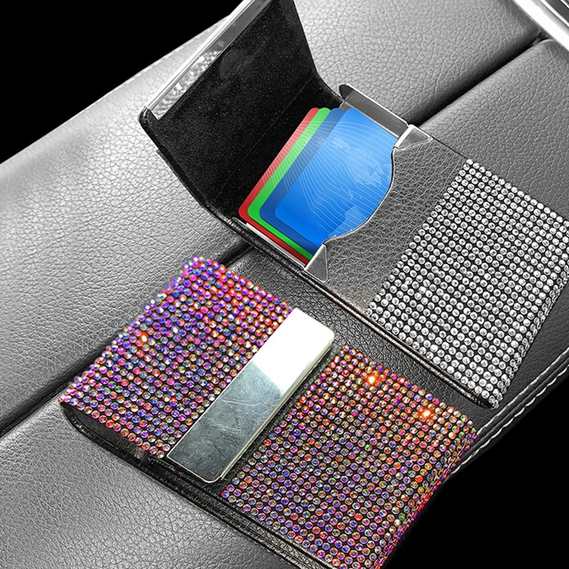 

Color Diamond Car Vehicle ID Card Holder Auto Driver's License Holder Zipper Bag Bling Car Accessories Interior for Women
