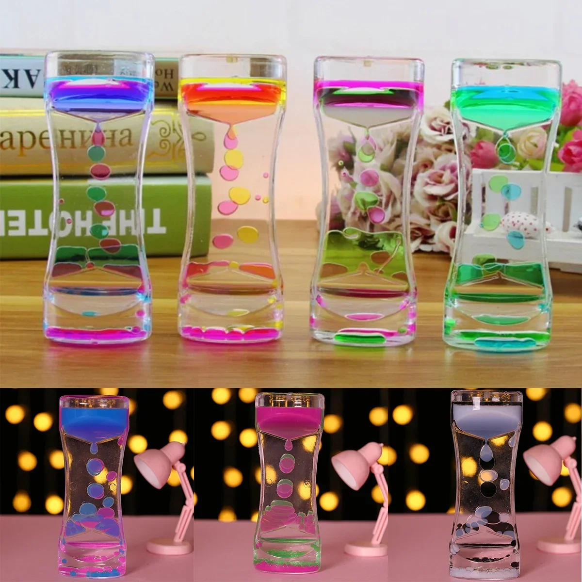 

Double Color Sand Hourglasses Liquid Visual Movement Hourglass Colorful Anxiety Relief Liquid Motion Bubbler Timer Oil Hourglass