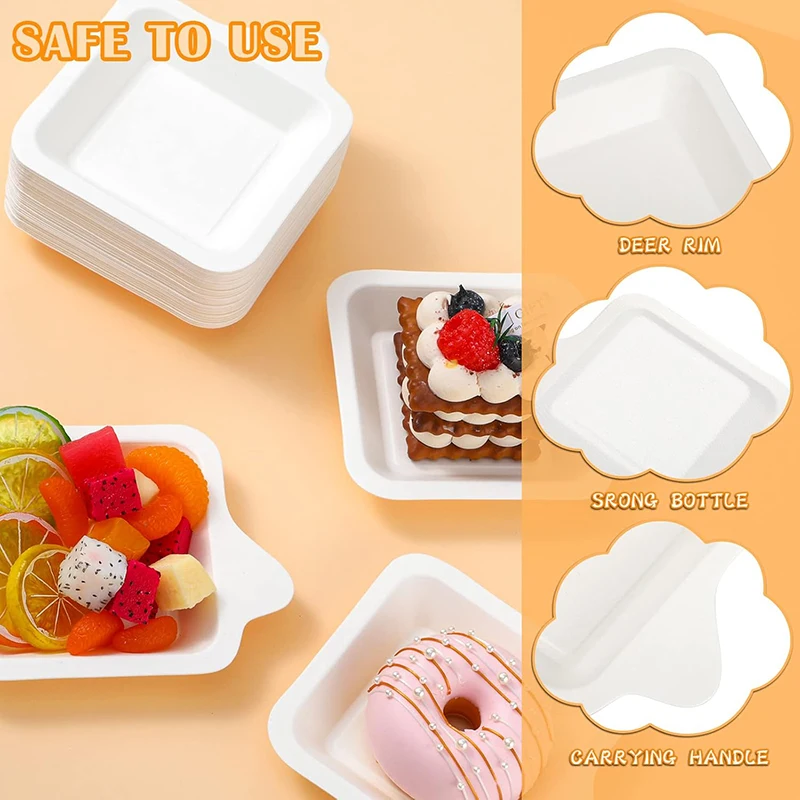 50/100Pcs 4 Inch Paper Plates, Biodegradable Disposable White Plates, Square Dessert Cake Party Snack Plates
