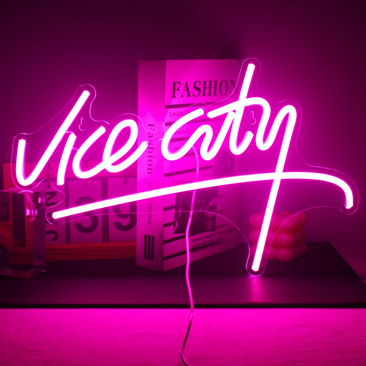 

Wanxing Vice City Neon Pink LED Sign Bedroom Wall Decor USB Powered Letter Neon Sign for Game Room Bar Man Room Gaming Zone gift