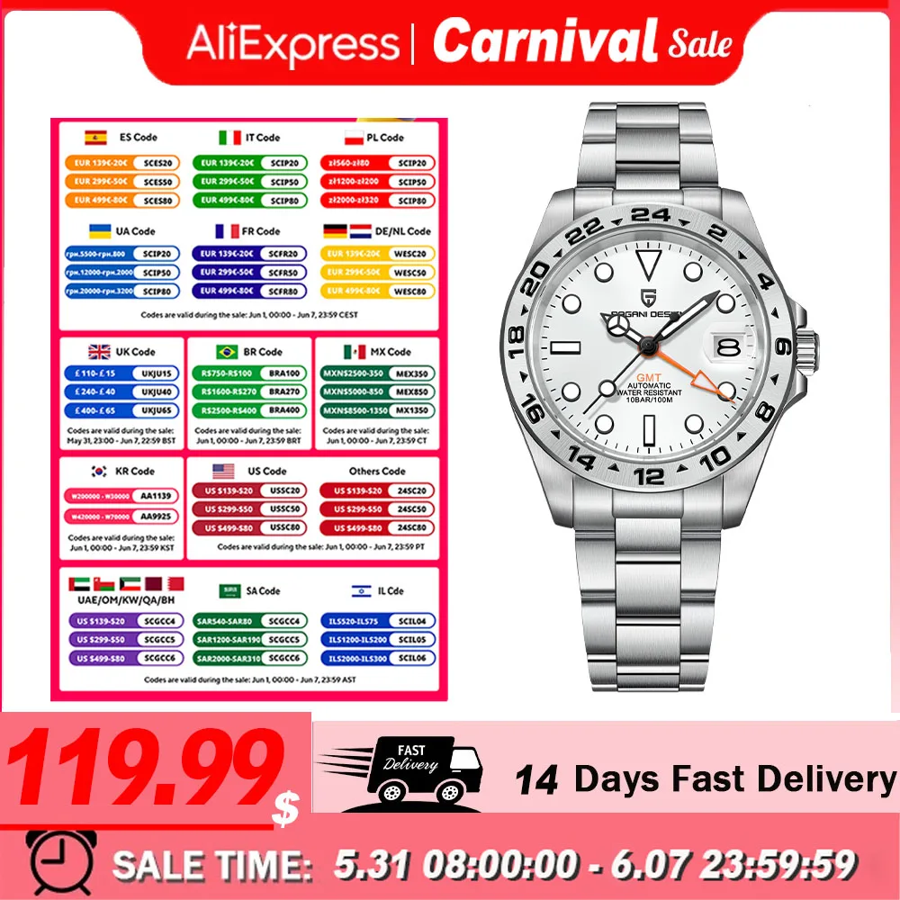 2023 New NH34 PAGANI DESIGN GMT 40MM Men Automatic Mechanical Watches Sapphire Stainless Steel Waterproof AR Clock Reloj Hombre