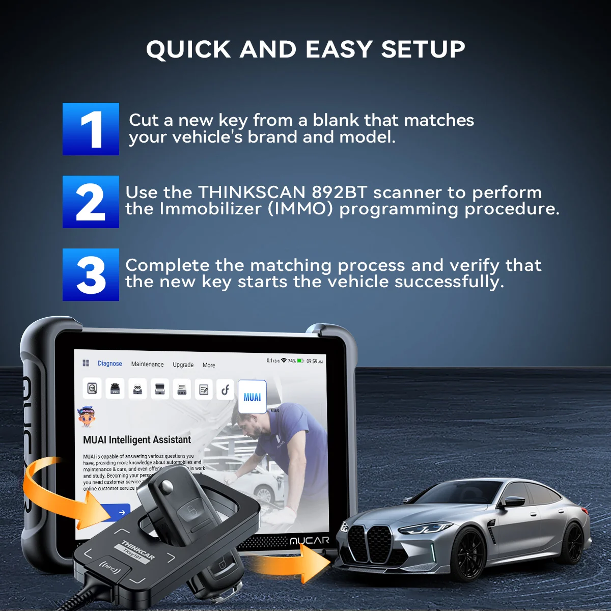 THINKCAR TKEY 101 Programmatore Universale di Chiavi Auto con 6 Telecomandi, Programmazione Sistemi Antifurto Auto per MUCAR 892BT 689BT - Image 6