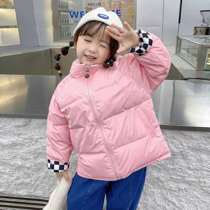 Winter Kids Coat Fashion Baby Boy Girl Cotton Padded Jacket Checkerboard  Reversible Warm Thick Outwear Toddler Boy Clothes