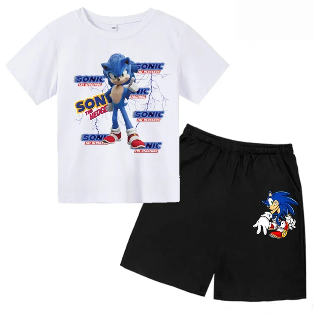 thumbnail image 1 of Nueva camiseta de Sonic para niños y niñas, conjunto de 2 piezas para adolescentes, camisetas casuales de manga corta de verano para niños, conjunto de camiseta y pantalones cortos, conjunto deportivo, 1 of 5
