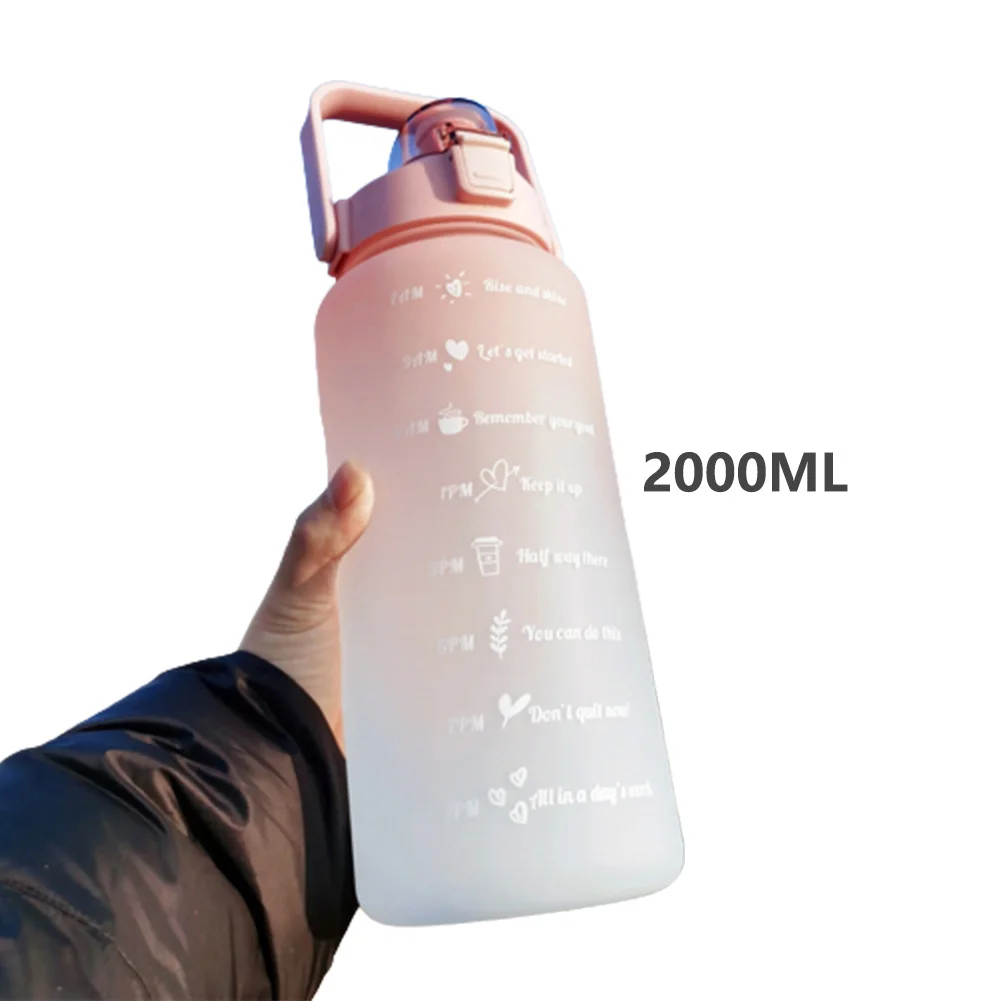 2 litros garrafa de água motivacional garrafa de água potável esportes  garrafa de água com marcador de tempo adesivos portáteis copos plásticos  reusáveis