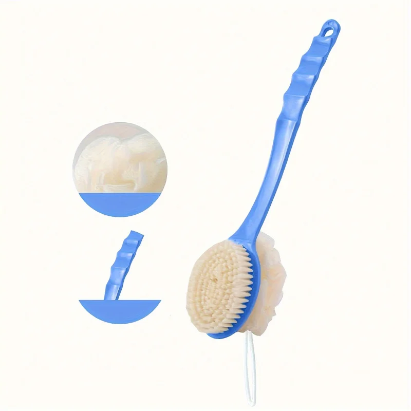 1 soft loofah brush and bristle bath body brush with curved long handle - odorless, manual exfoliating scrub suitable for full 2