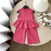 Ensembles de vêtements pour enfants chemise sans manches à carreaux rétro + pantalon Palazzo évasé 2 pièces ensembles enfants Boutique vêtements bébé fille tenue ensemble 4