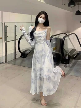 Summer Floral Print Chiffon ter Dr Set Women's Knitted Open Cardigan Outerwear Two-Piece Suit Korean Sle A-Line Skirt 1