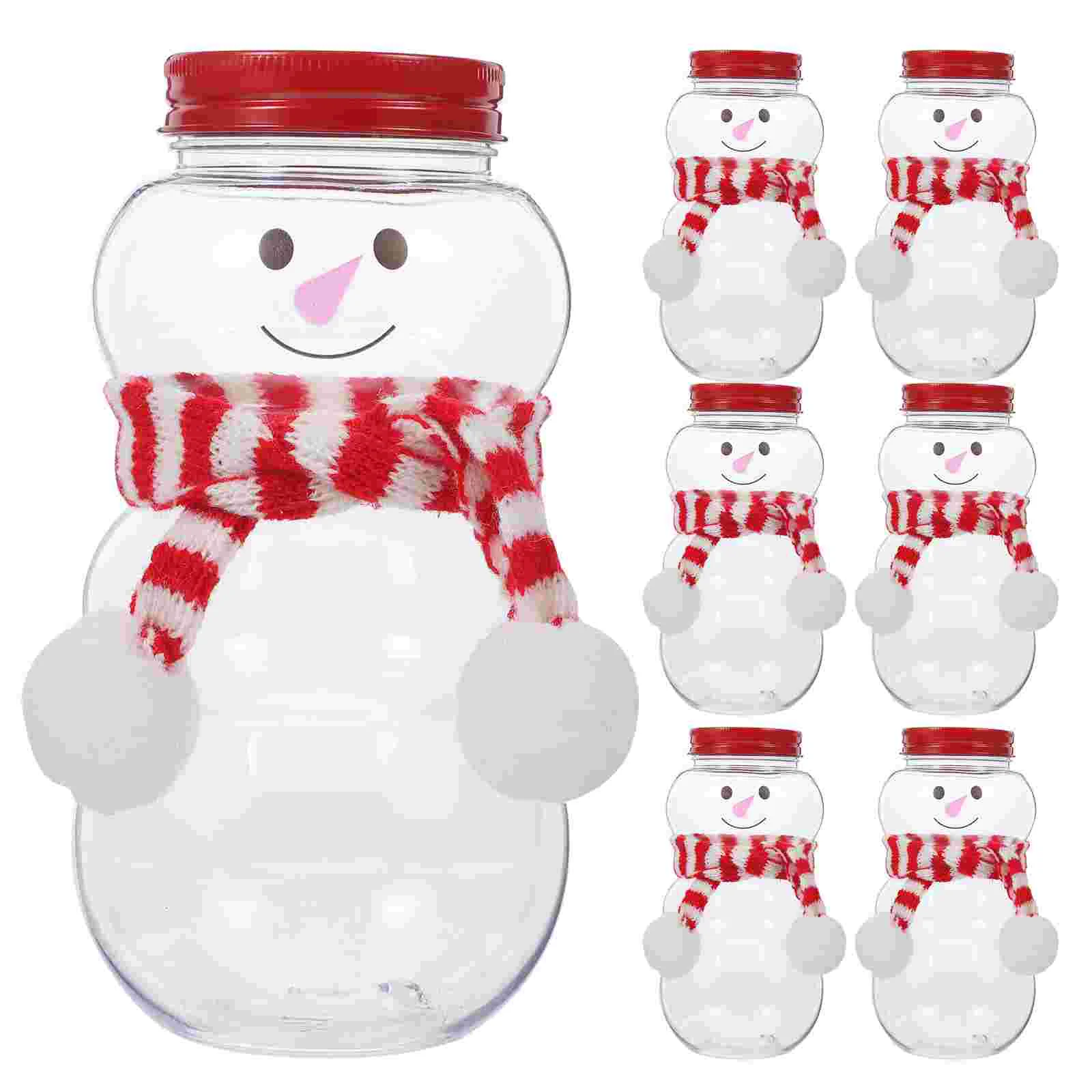 

Snowman Plastic Juice Bottles Empty Christmas Milk Beverage Bottle Mini Scarves Drink Containers Smoothies Water Bottles