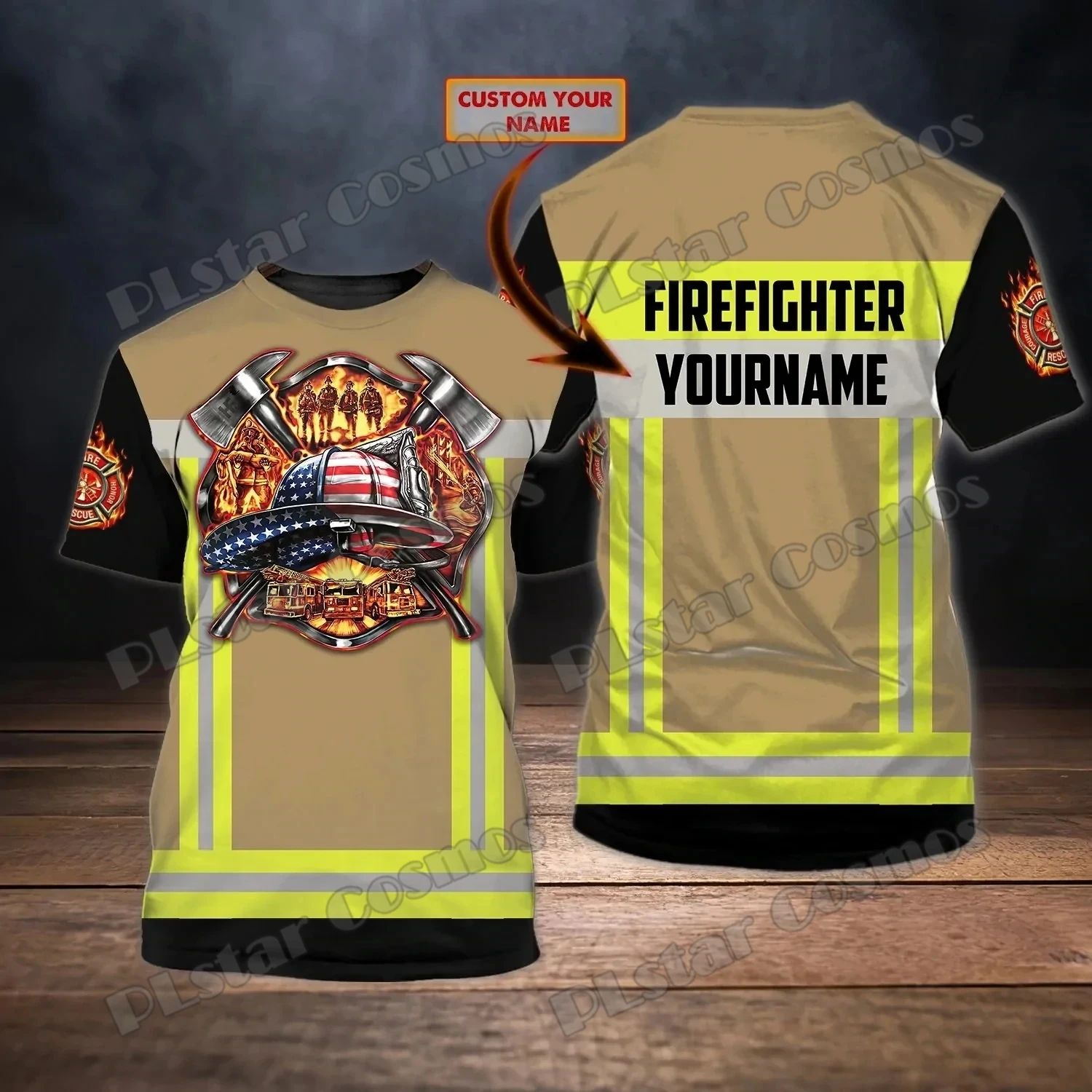 PLstar Cosmos Personalisierter Name Feuerwehrmann 3D-gedrucktes Herren-T-Shirt Sommer Unisex Casual T-Shirt Geschenk für Feuerwehrleute DK237 – Detail 13