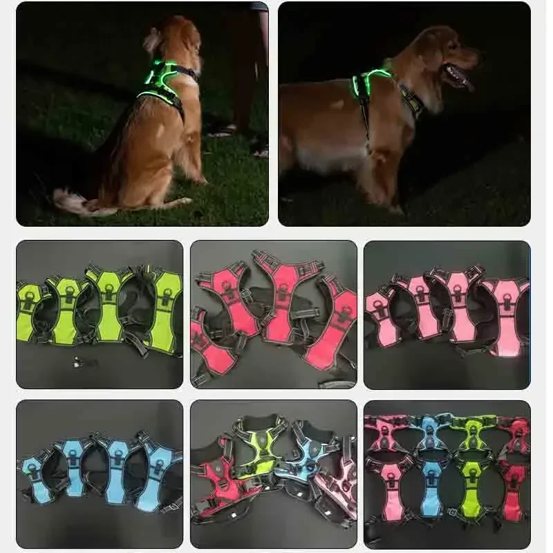 

Harness Vest Small Glowing Dog Leash Pet Adjustable Breathable Dogs Medium Led Up Soft Large For Light
