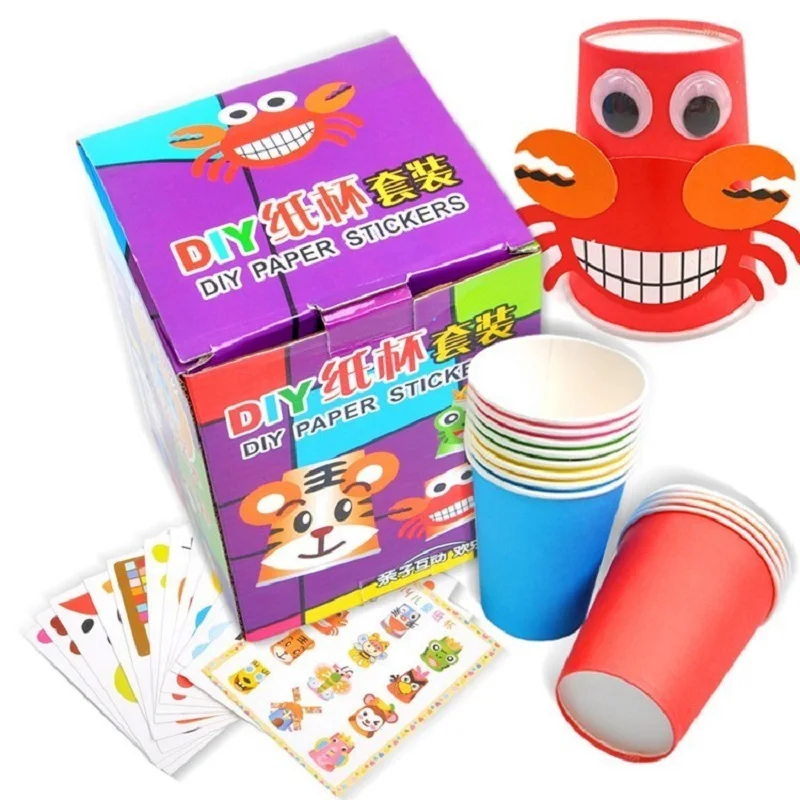 Paper craft toys Craft toys 12pcs Children 3d Diy Handmade Paper Cups Sticker Material Kit Whole Set Kids Kindergarten School Art Craft Educational Toys Gyh