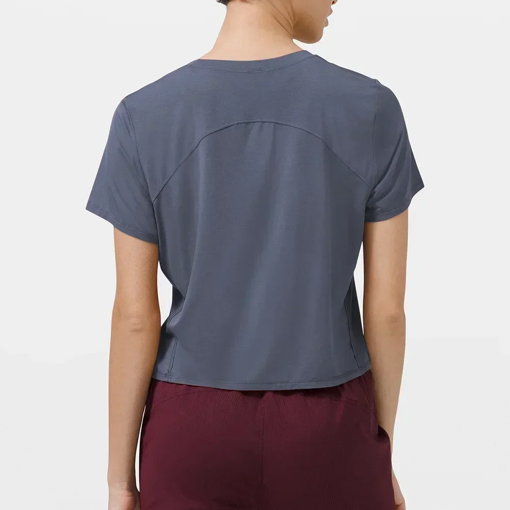 Lemon Sport Crop Top Quick Dry Breathable Fitness Workout Yoga Shirt Gym Running Elasticity Crew Neck Short Sleeve T-shirts