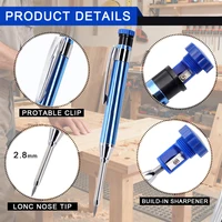 Professional Metal Long Head Woodworking Mechanical Pencil with Lead Refills, for Carpenter Marking Engineering Drawing Tool 5