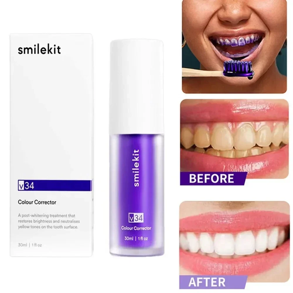 Teeth Whitening Product Teeth Whitening Essence 30ml V34 Purple Toothpaste Removal Tooth Stains Repairing Care For Teeth Gums Fresh Breath Brightening Teeth Care