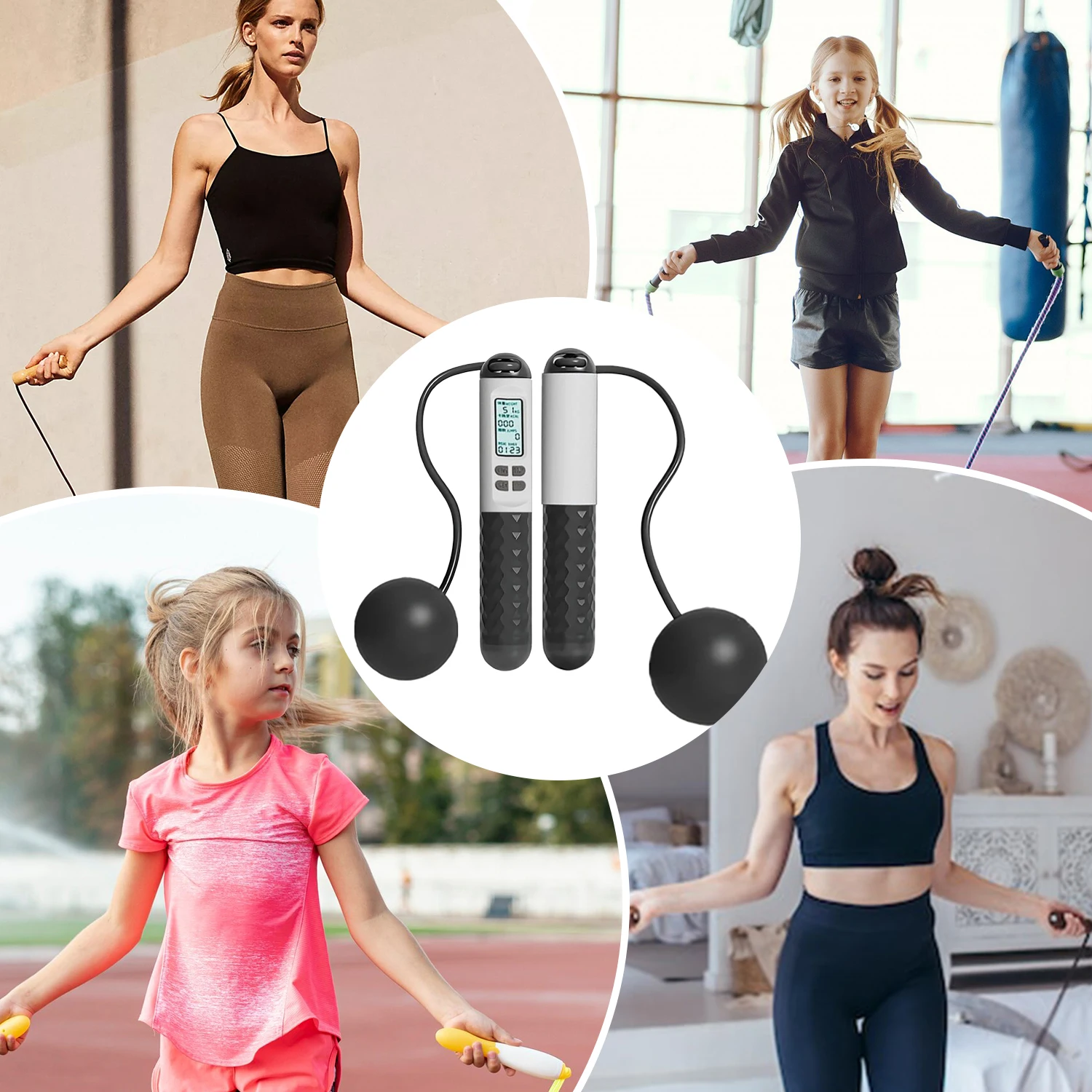 Cordless Jump Rope With Counter Home Workout Equipment Skipping Rope With Heavy Balls Sports Fitness Training Exercise Workouts