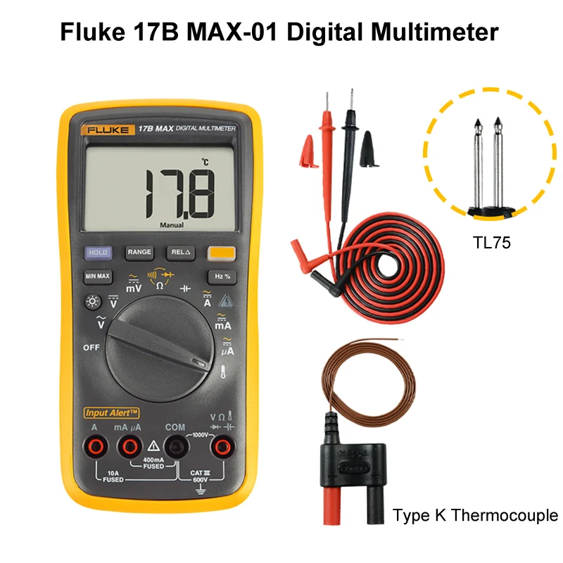 

Newest Fluke 15B Max Fluke 17B Max Digital multimeter AC/DC Voltage Current Capacitance Ohm Temperature tester Auto/Manual Range