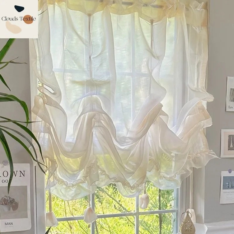 

French Curtains Girls Kitchen Half Curtains for Living Dining Room Bedroom Sensational Roman Curtains Drawstring Lift Partition