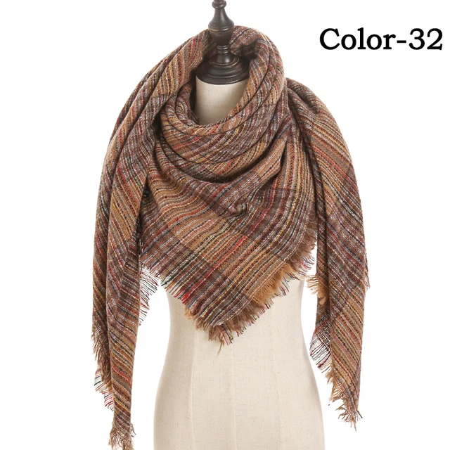 2021 new Cashmere Scarf For Women Plaid Knitted Triangle Pashmina Winter Warm Shawl Wraps Bufanda Female Soft Neck Echarpe UE-32