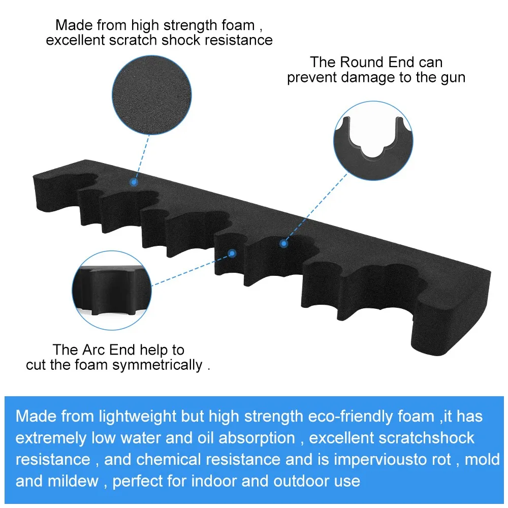 5 Slots Foam Gun Rack with Base Universal Foam Gun Holder Rifles Shotguns Cabinet Storage Wall Mount Double-sided Tape Strips 2