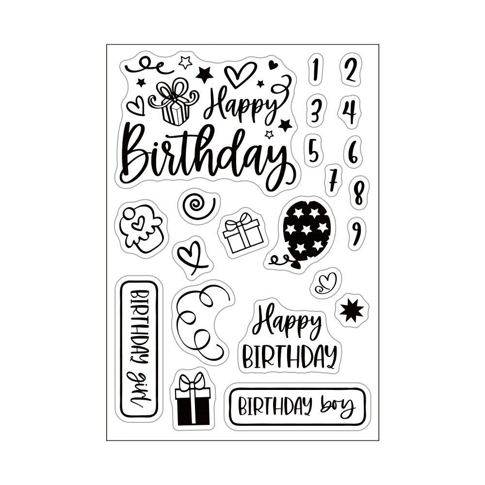 Happy Birthday Colorful Words Clear Stamp Silicone Stamp Cards with Sentiments, Letters Clear Rubber Seal Stamps for Holiday Card Making Decoration