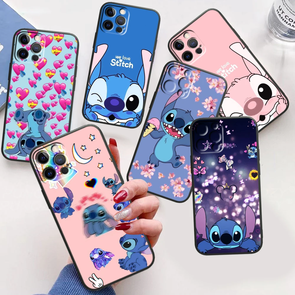 

Disney Lilo & Stitch Cute For iPhone 15 14 13 12 11 XS XR X 8 7 SE Ultra Pro Max Plus Mini Black Phone Case