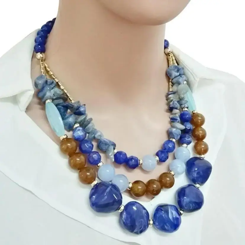 1 Pcs Vintage Acrylic Stone Irregular Bead Circular Multi-layer Sweater Chain Exaggerated Niche High-end Necklace