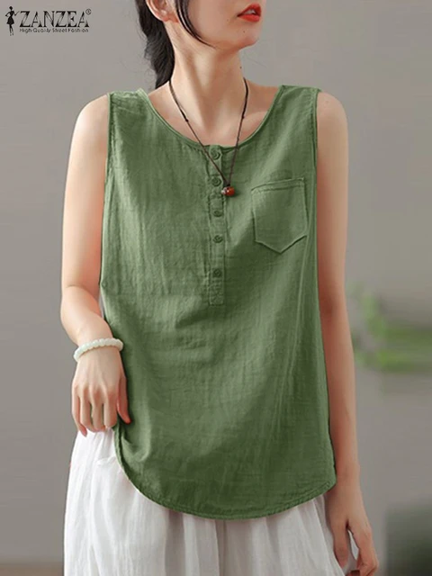 Woman's Loose Sleeveless O-Neck Casual Tops Women's Blouses Tank Tops