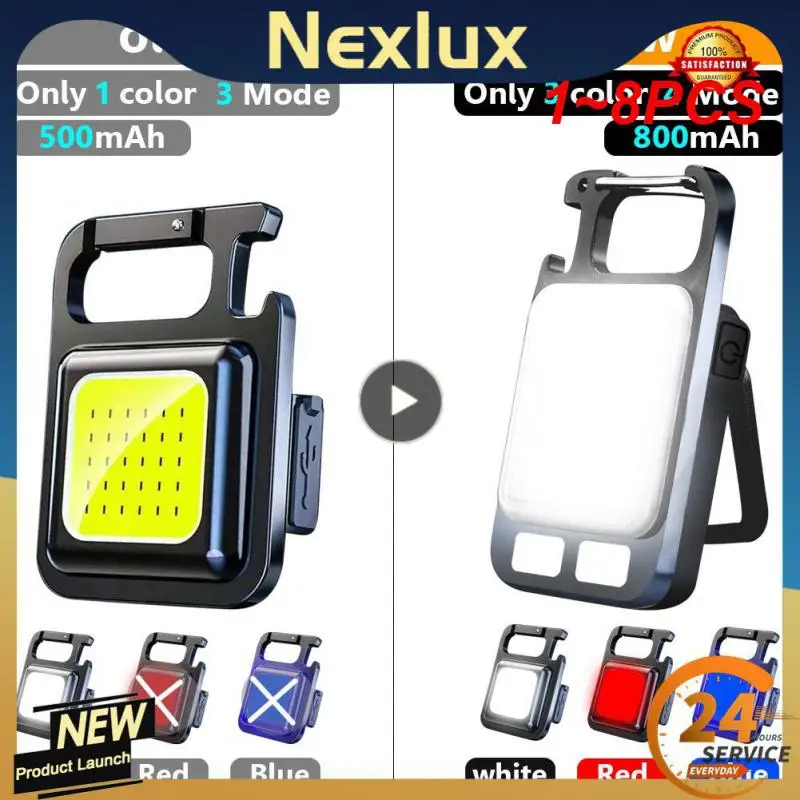 

1~8PCS Flashlight Mini Work LED Light Rechargeable Lamp Pocket COB Keychain Portable Flashlight Outdoor Camping Small Light