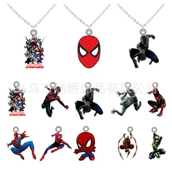 Disney Marvel Spiderman Cartoon Epoxy Resin Pendant Necklace Men Boys Metal Chain Jewelry Christmas Gift